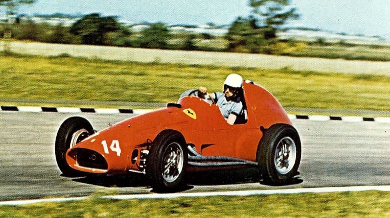 Maurice Trintignant in action in the 1955 Formula One Ferrari